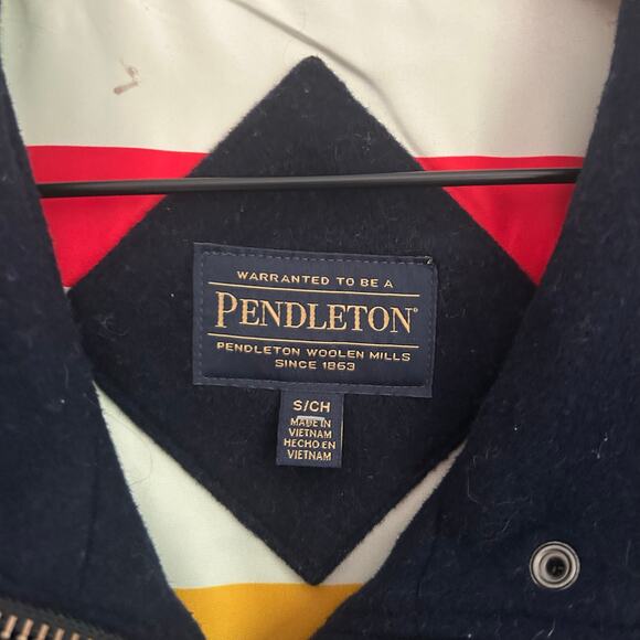 Pendleton Wool Zip Up Long Peacoat Size S Navy - Picture 5 of 6